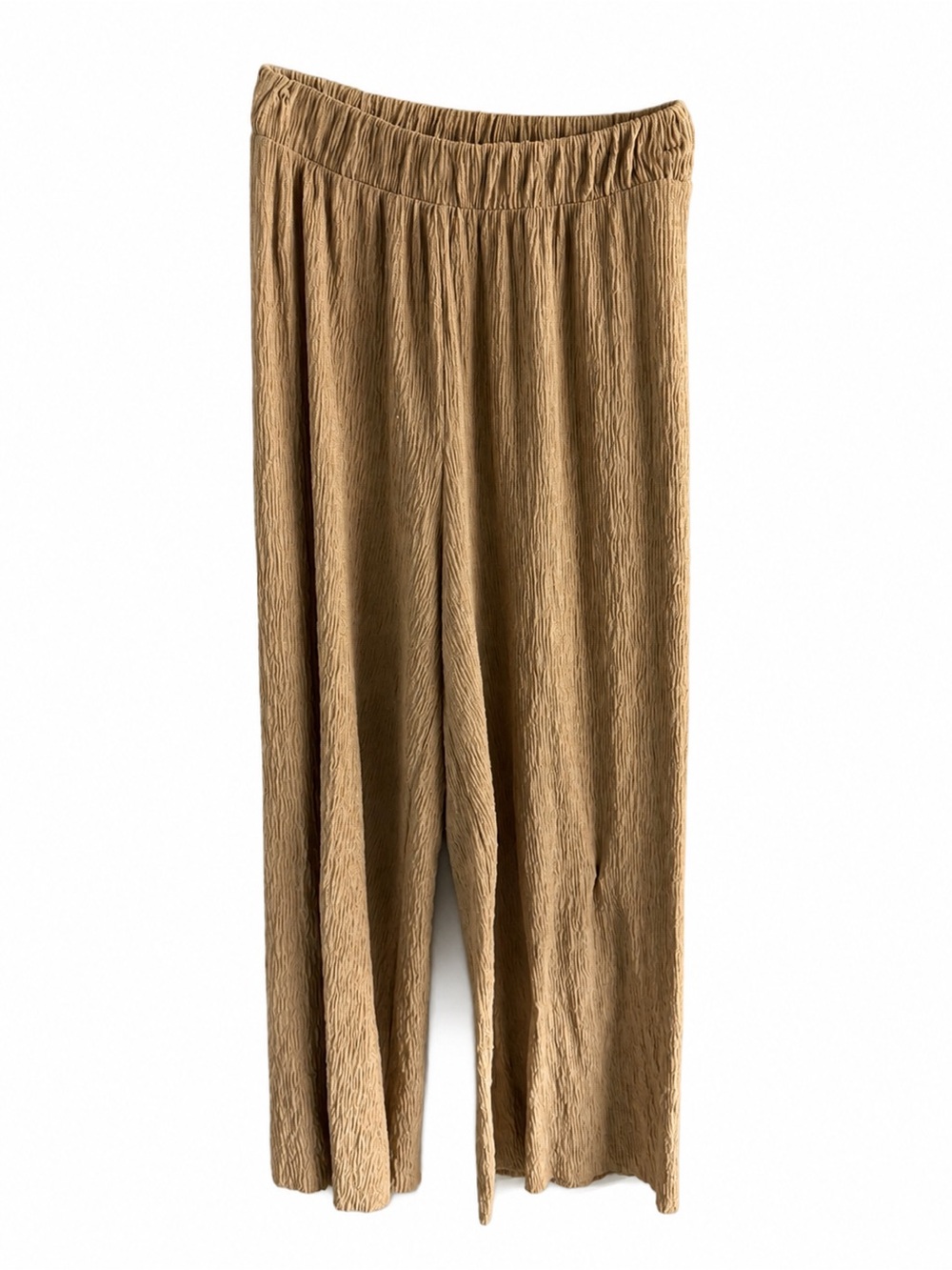 Zara Camel Brown Crinkle Textured Wide-Leg Pants Size M